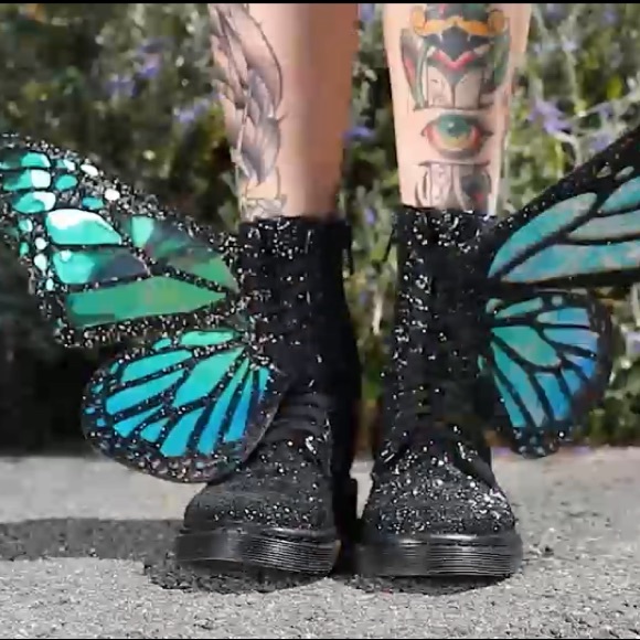 Butterfly Boots Glitter Rave Burning Man EDC Black - Picture 7 of 7